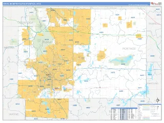 Akron Metro Area Business Reference style ZIP Code wall map