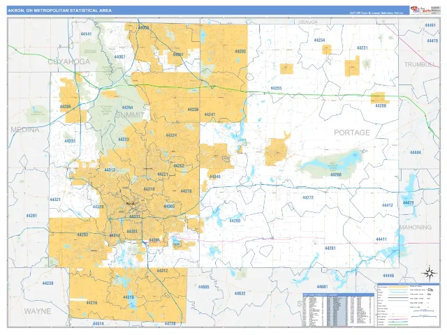 Akron Metro Area ZIP Code Wall Map, Business Reference style