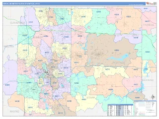 Akron Metro Area ColorCast style ZIP Code wall map