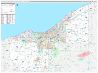 Cleveland-Elyria Metro Area Classic style ZIP Code wall map