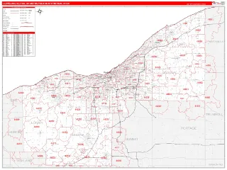 Cleveland-Elyria Metro Area RedLine style ZIP Code wall map