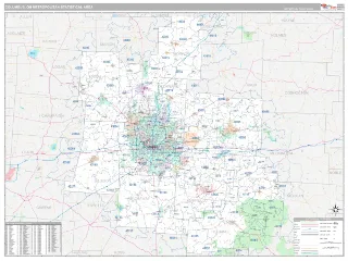 Columbus Metro Area Classic style ZIP Code wall map