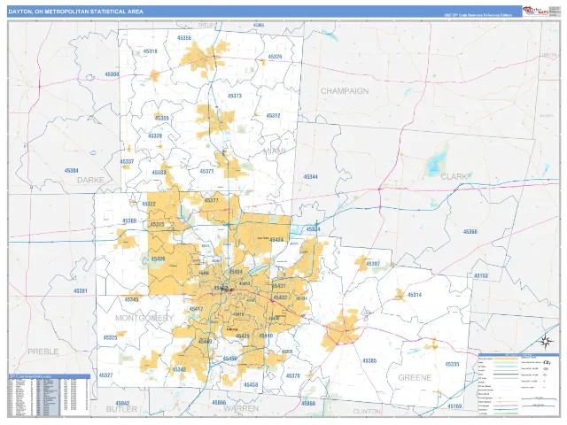 Dayton Metro Area ZIP Code Wall Map, Business Reference style