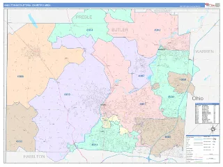 Hamilton-Middletown Metro Area ColorCast style ZIP Code wall map