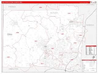 Hamilton-Middletown Metro Area RedLine style ZIP Code wall map