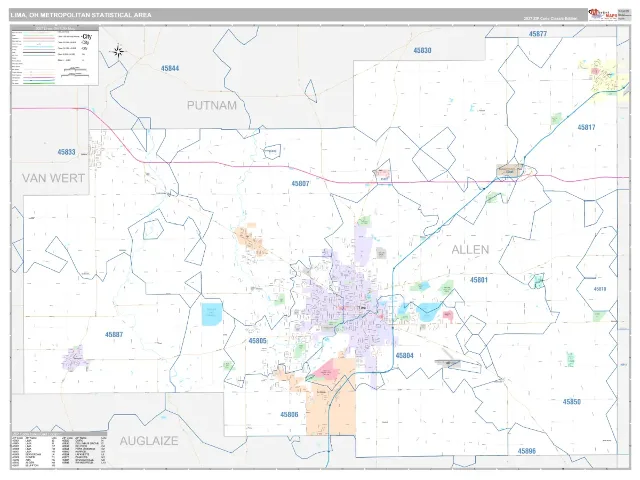 Lima Metro Area ZIP Code Wall Map, Classic style
