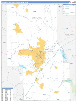Mansfield Metro Area Business Reference style ZIP Code wall map