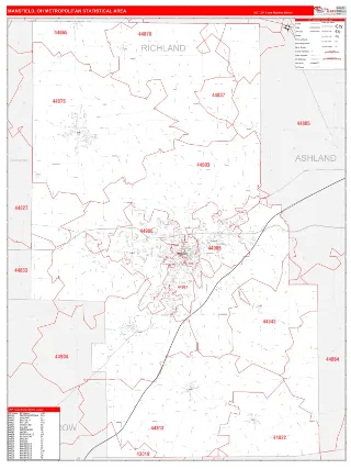 Mansfield Metro Area RedLine style ZIP Code wall map