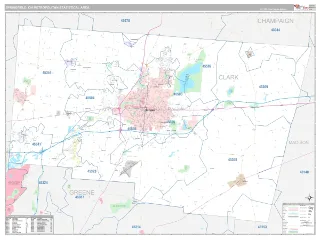 Springfield Metro Area Classic style ZIP Code wall map