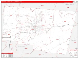 Springfield Metro Area RedLine style ZIP Code wall map