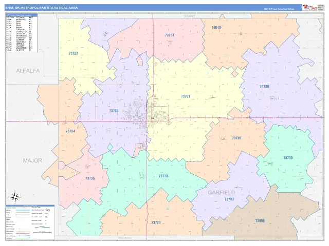 Enid Metro Area ZIP Code Wall Map, ColorCast style