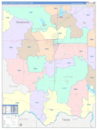 Lawton Metro Area ColorCast style ZIP Code wall map