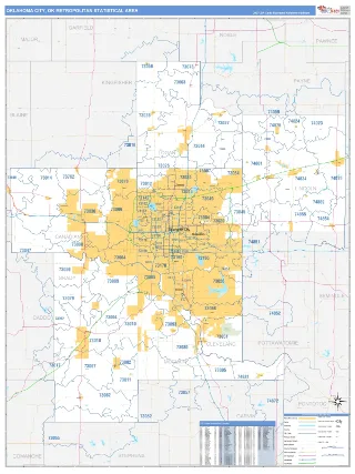 Oklahoma City Metro Area Business Reference style ZIP Code wall map