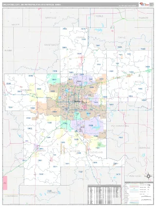 Oklahoma City Metro Area Classic style ZIP Code wall map