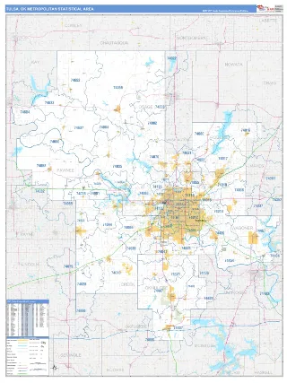 Tulsa Metro Area Business Reference style ZIP Code wall map