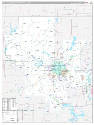 Tulsa Metro Area Classic style ZIP Code wall map