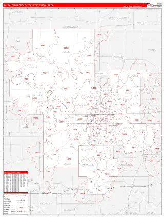 Tulsa Metro Area RedLine style ZIP Code wall map