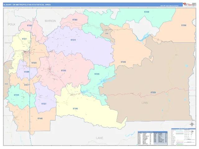 Albany Metro Area ZIP Code Wall Map, ColorCast style