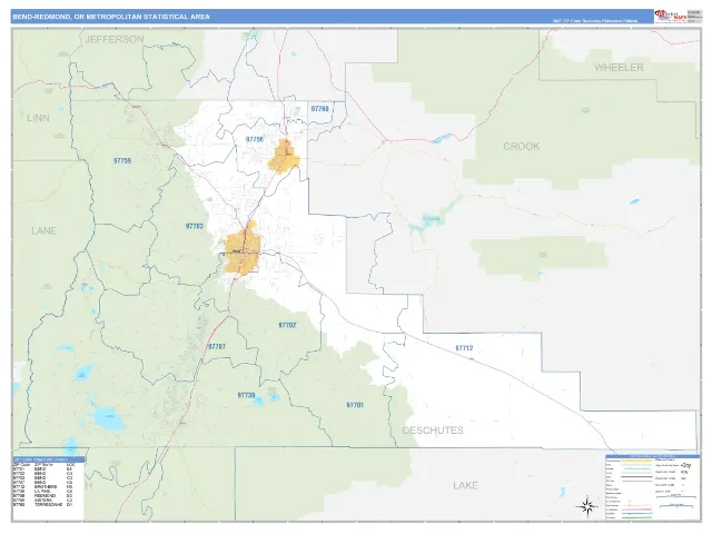 Bend-Redmond Metro Area ZIP Code Wall Map, Business Reference style