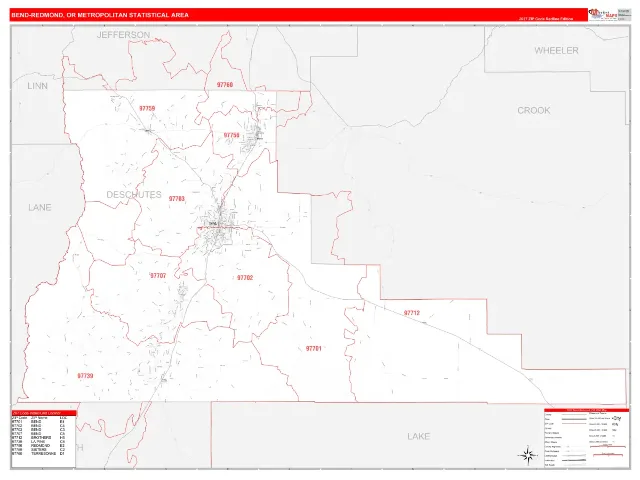 Bend-Redmond Metro Area ZIP Code Wall Map, RedLine style