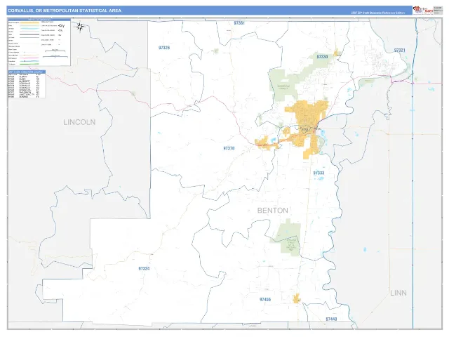 Corvallis Metro Area ZIP Code Wall Map, Business Reference style