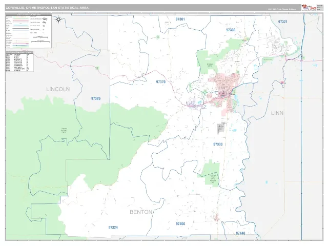 Corvallis Metro Area ZIP Code Wall Map, Classic style