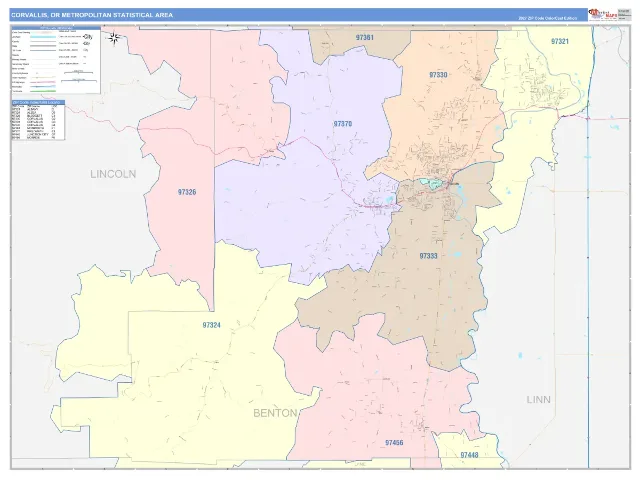 Corvallis Metro Area ZIP Code Wall Map, ColorCast style