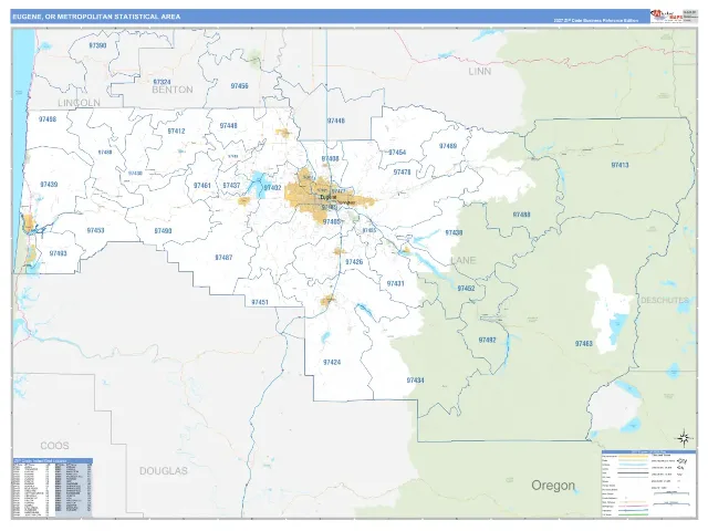 Eugene Metro Area ZIP Code Wall Map, Business Reference style