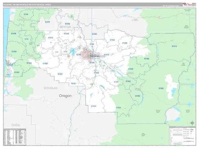 Eugene Metro Area ZIP Code Wall Map, Classic style