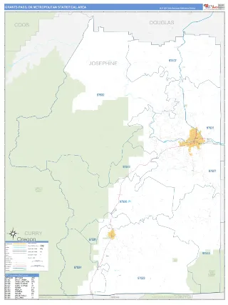 Grants Pass Metro Area Business Reference style ZIP Code wall map