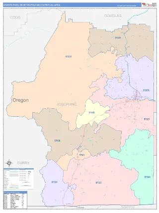 Grants Pass Metro Area ColorCast style ZIP Code wall map