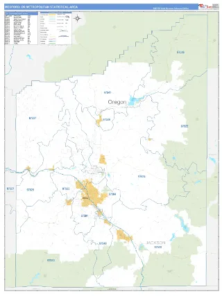 Medford Metro Area Business Reference style ZIP Code wall map