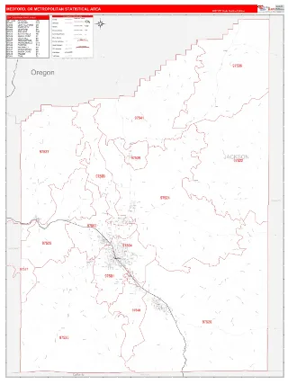 Medford Metro Area RedLine style ZIP Code wall map