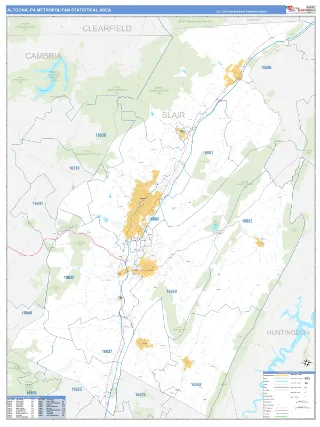 Altoona Metro Area Business Reference style ZIP Code wall map