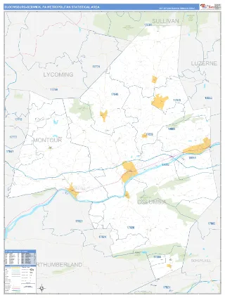Bloomsburg-Berwick Metro Area Business Reference style ZIP Code wall map