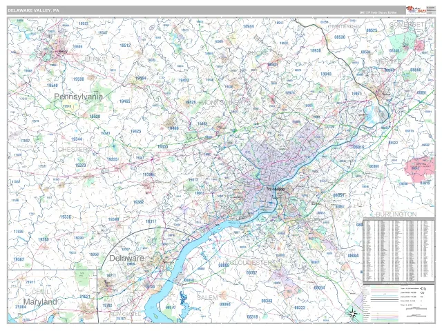 Delaware Valley Metro Area ZIP Code Wall Map, Classic style
