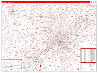 Delaware Valley Metro Area RedLine style ZIP Code wall map