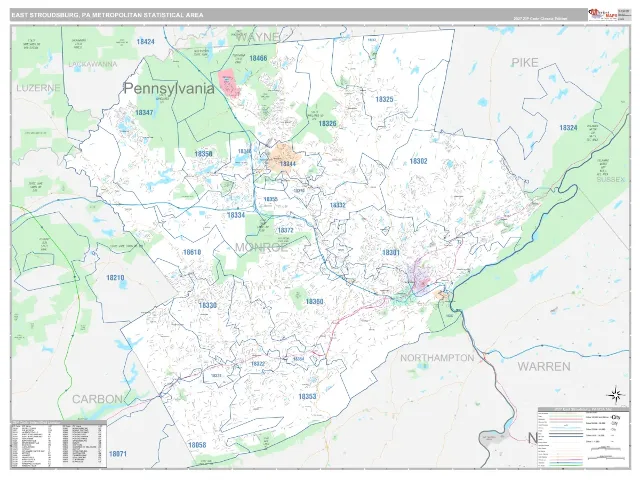 East Stroudsburg Metro Area ZIP Code Wall Map, Classic style