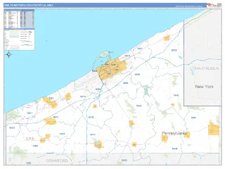 Erie Metro Area Business Reference style ZIP Code wall map