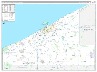 Erie Metro Area Classic style ZIP Code wall map