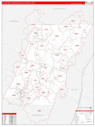 Johnstown Metro Area RedLine style ZIP Code wall map