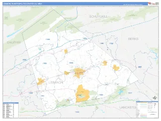 Lebanon Metro Area Business Reference style ZIP Code wall map