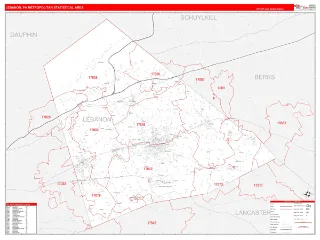 Lebanon Metro Area RedLine style ZIP Code wall map