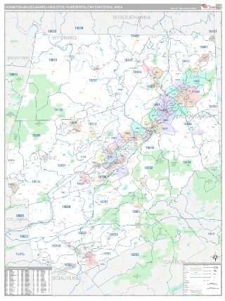 Scranton–Wilkes-Barre–Hazleton Metro Area Classic style ZIP Code wall map