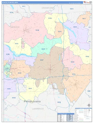 Sharon Metro Area ColorCast style ZIP Code wall map