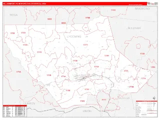 Williamsport Metro Area RedLine style ZIP Code wall map
