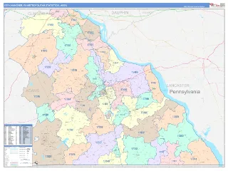 York-Hanover Metro Area ColorCast style ZIP Code wall map
