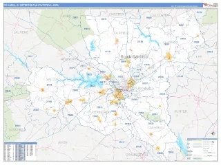 Columbia Metro Area Business Reference style ZIP Code wall map