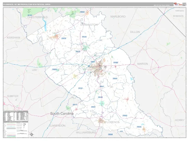 Florence Metro Area ZIP Code Wall Map, Classic style