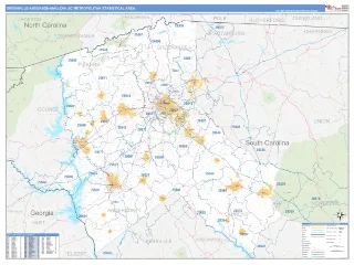 Greenville-Anderson-Mauldin Metro Area Business Reference style ZIP Code wall map